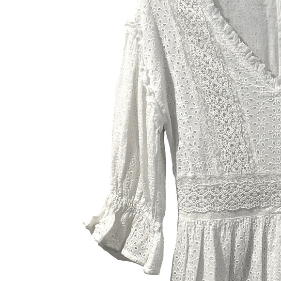 ANTHROPOLOGY LOVE SAM Dress Boho Eyelet Lace Ruffle White Size Medium Like new - Picture 8 of 13